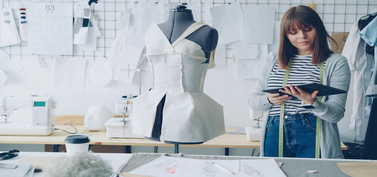 a woman digitizing her embroidery design